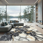 Modern Metallic Filigree Marble Floral Rug
