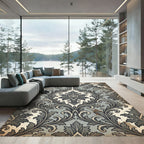 Elegant Damask Scroll Slate Gray Rug