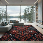 Ornate Red Heart Filigree Swirls Rug