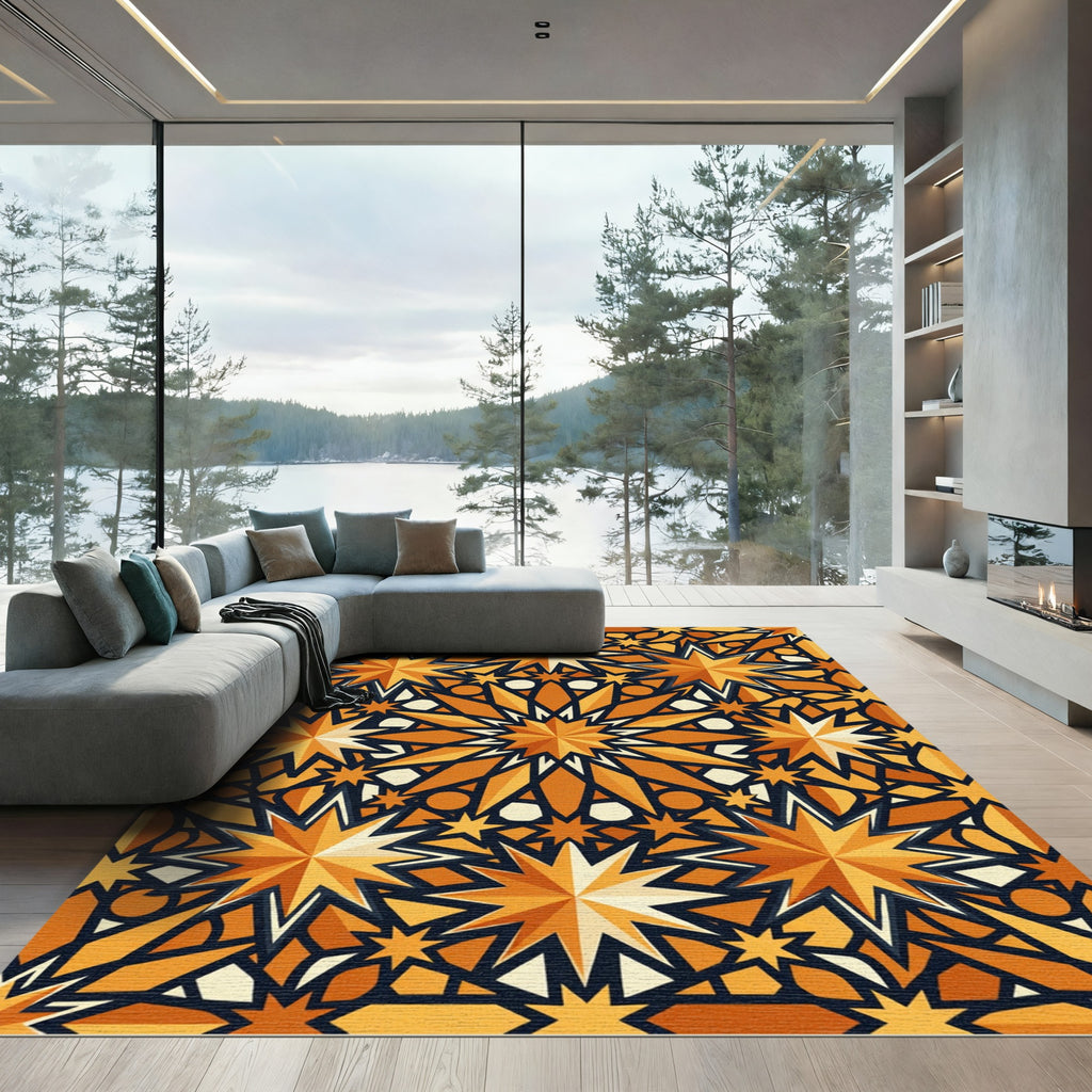 Orange Geometric Star Burst Rug