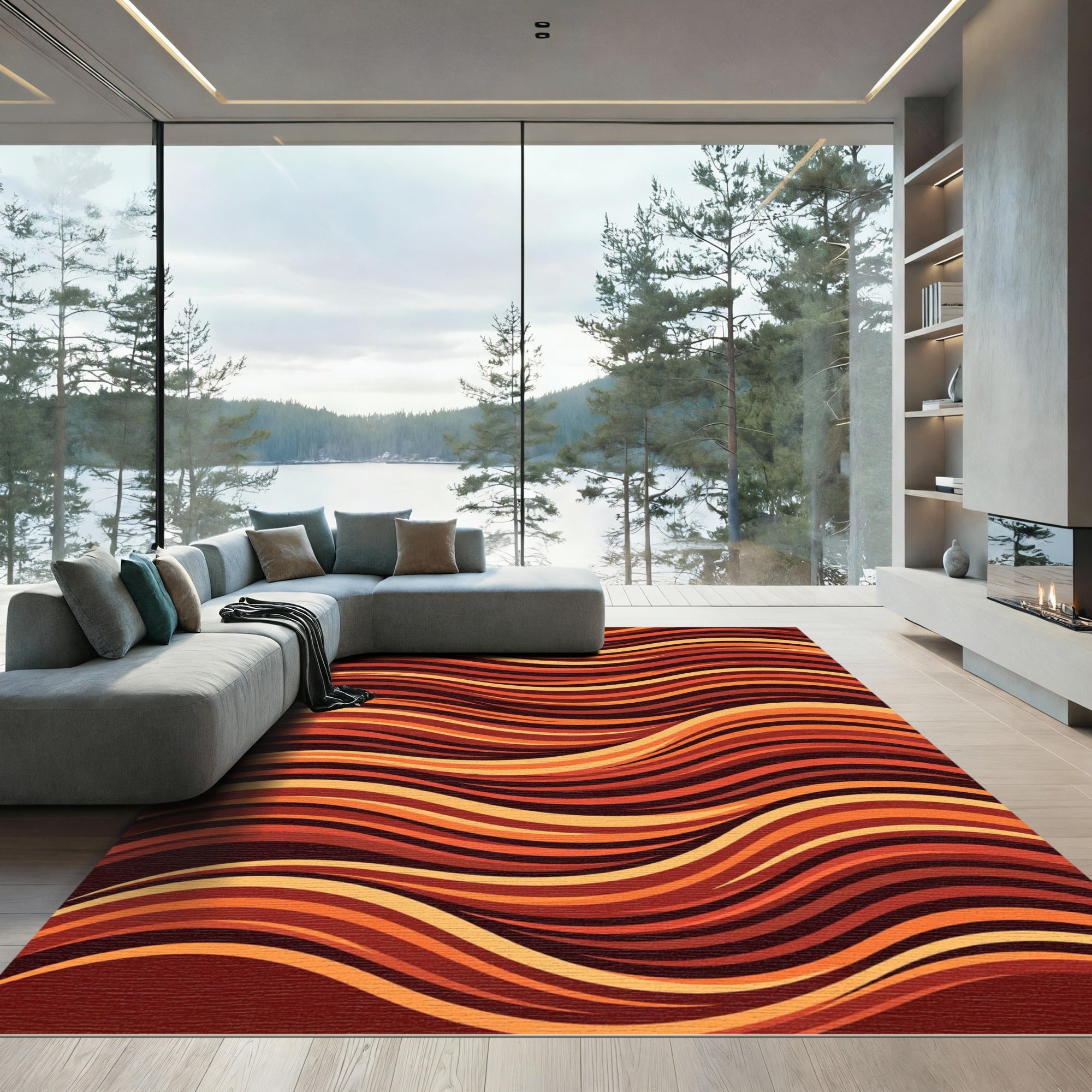 Warm Toned Wavy Stripe Rug