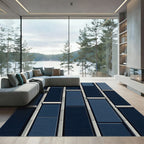 Deep Navy Rectangular Grid Rug
