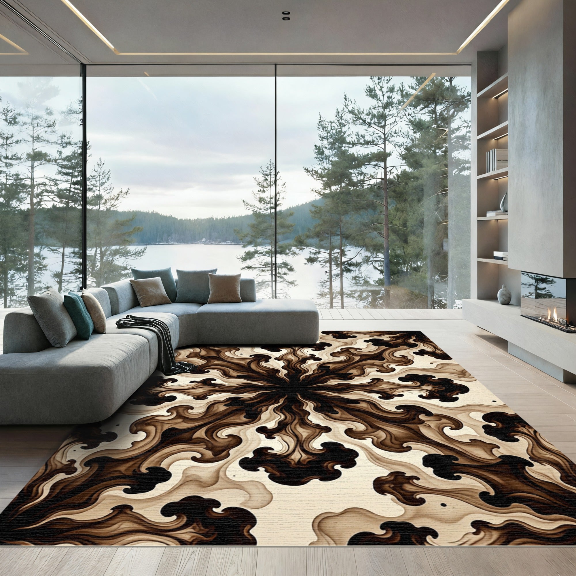 Dark Espresso Abstract Flowing Swirl Rug