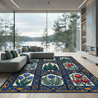 Royal Blue Floral Botanical Lattice Rug