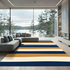 Modern Navy and Gold Horizontal Stripes Rug