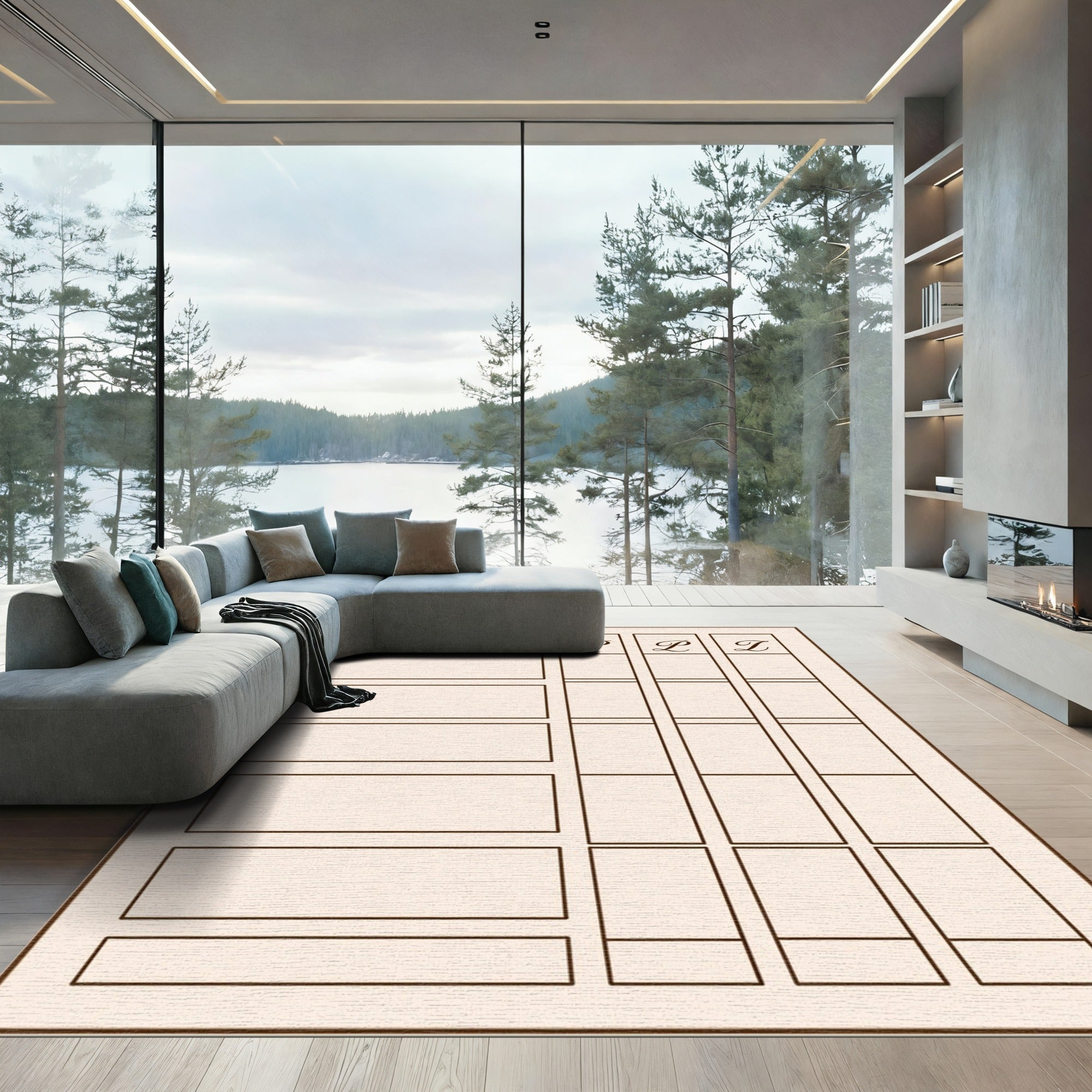 Linen Alphabet Grid Layout Rug