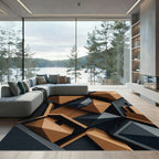 Geometric Copper and Charcoal Angular Art Rug