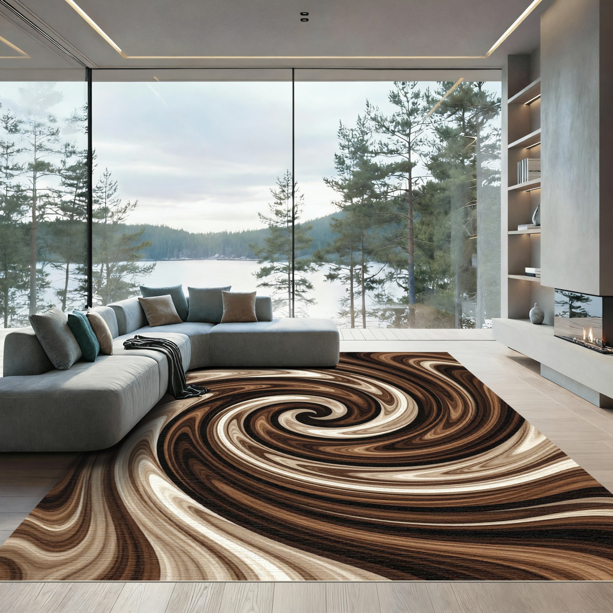 Rich Brown Creamy Swirl Rug