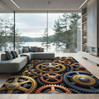 Industrial Golden Steampunk Linked Gears Rug