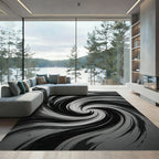 Monochromatic Brushstroke Swirl Rug