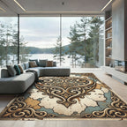 Elegant Ornate Cream Heart Scroll Rug