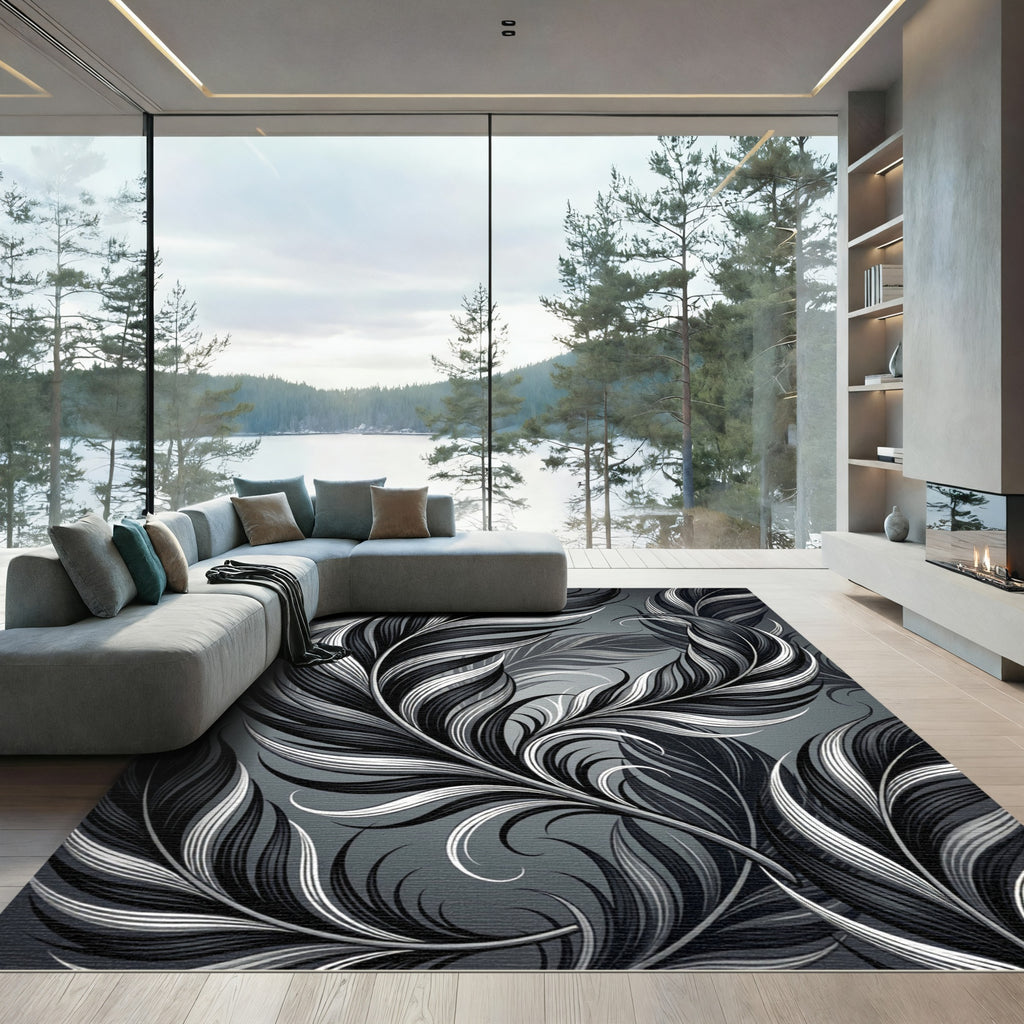 Charcoal Whimsical Feather Ensemble Rug