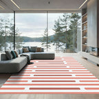 Coral And Terracotta Striped Line Art Rug