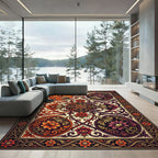 Symmetrical Floral Medallion in Sunset Hues Rug