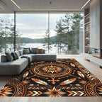 Geometric Sunset Feather Tribal Medallion Rug