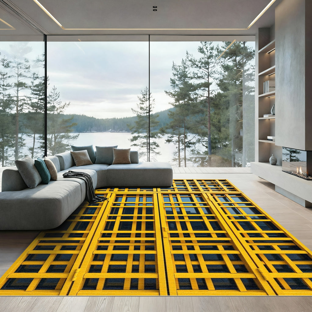 Bold Golden Yellow Lattice Grid Rug