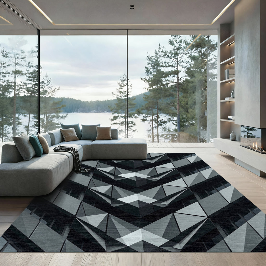 Monochrome Geometric Facade V Shape Rug