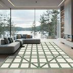 Sage Green Geometric Grid Line Art Rug