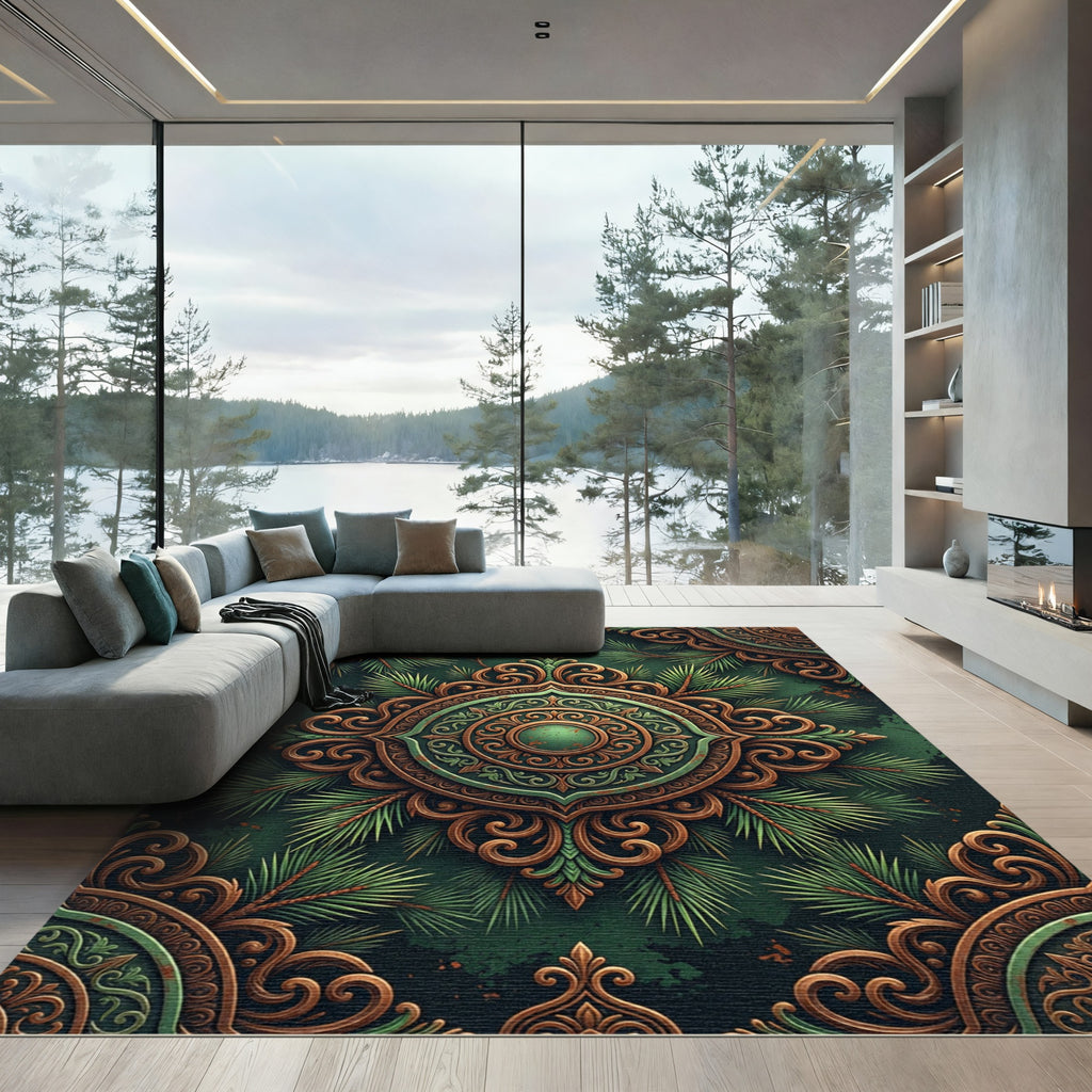 Embossed Bronze Pine Branch Medallion Rug