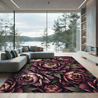 Dark Moody Peony Deep Burgundy Floral Rug