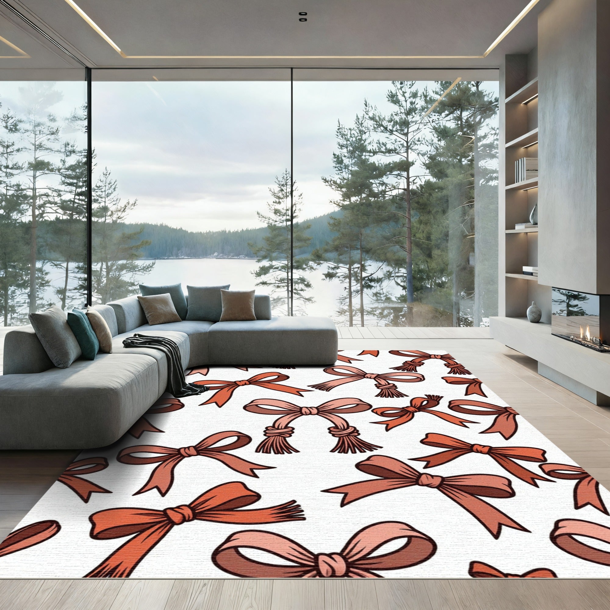 Coral Bow Pattern Repeat Image Rug