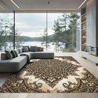 Vintage Ornate Brown Floral Medallion Rug