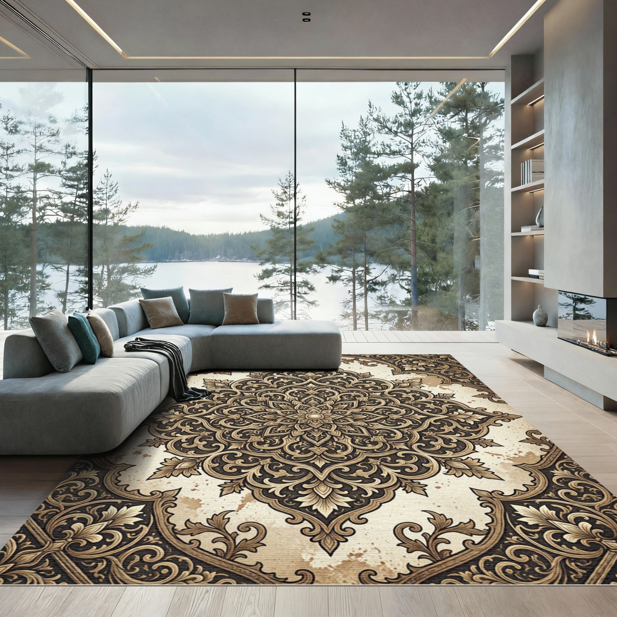Vintage Ornate Brown Floral Medallion Rug