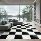Bold Black White Checkered Surface Rug