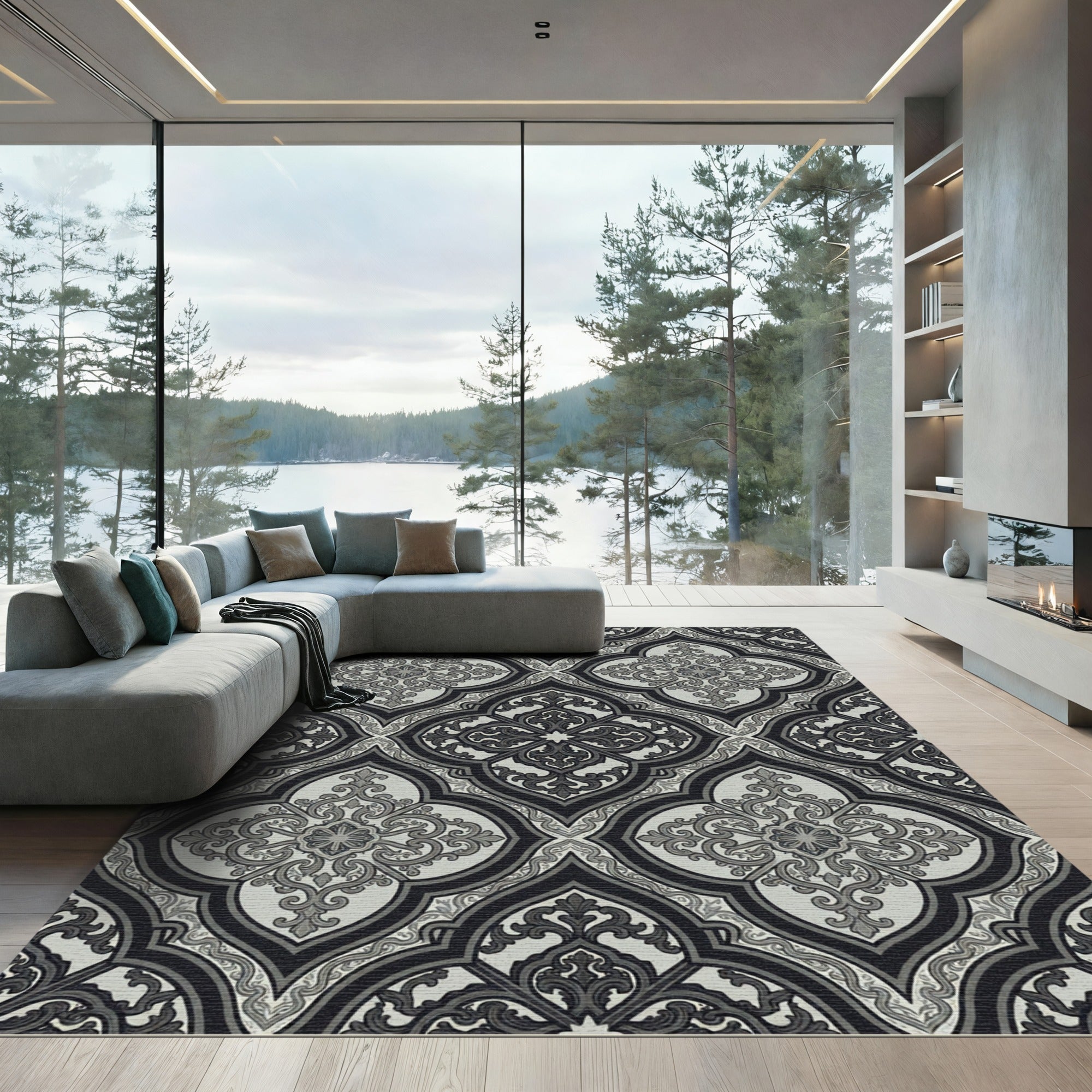 Elegant Gray Quatrefoil Medallion Repeat Rug