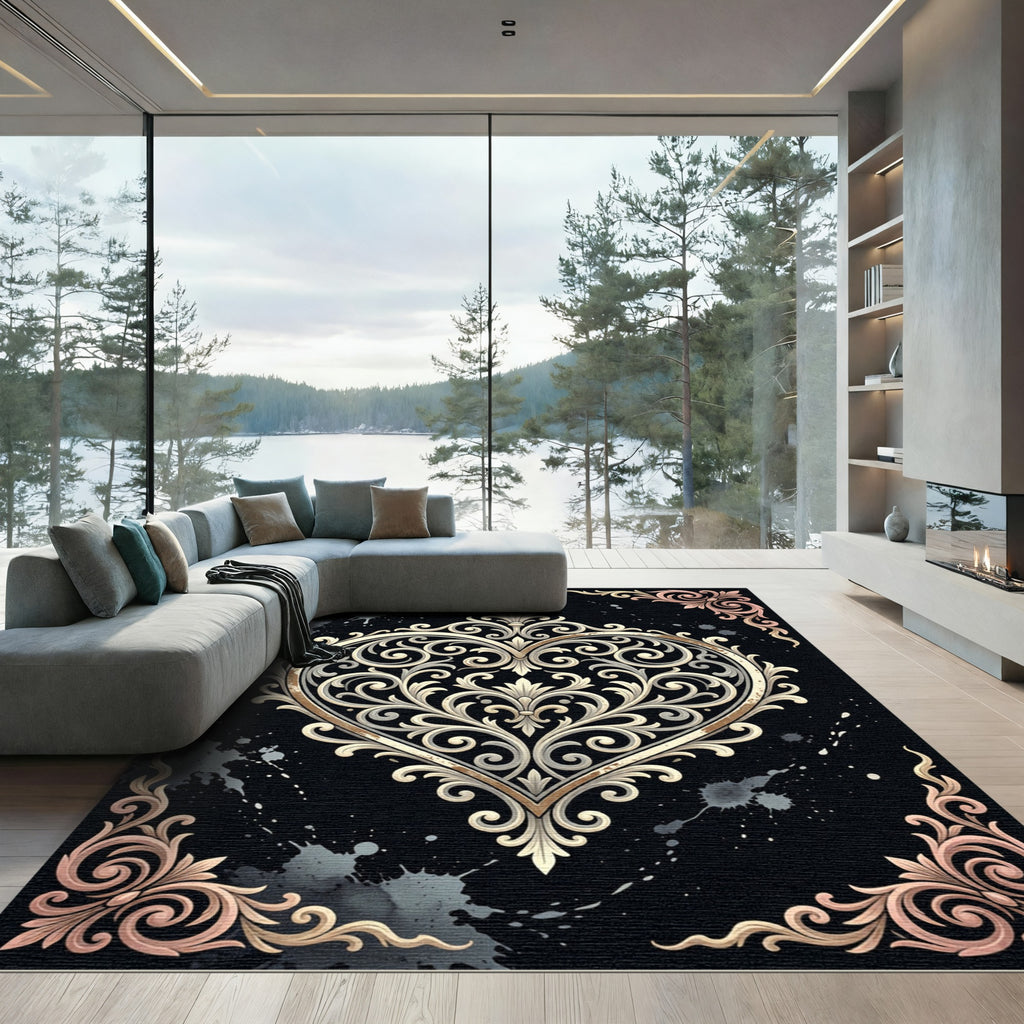 Ornate Antique Cream Heart Filigree Rug