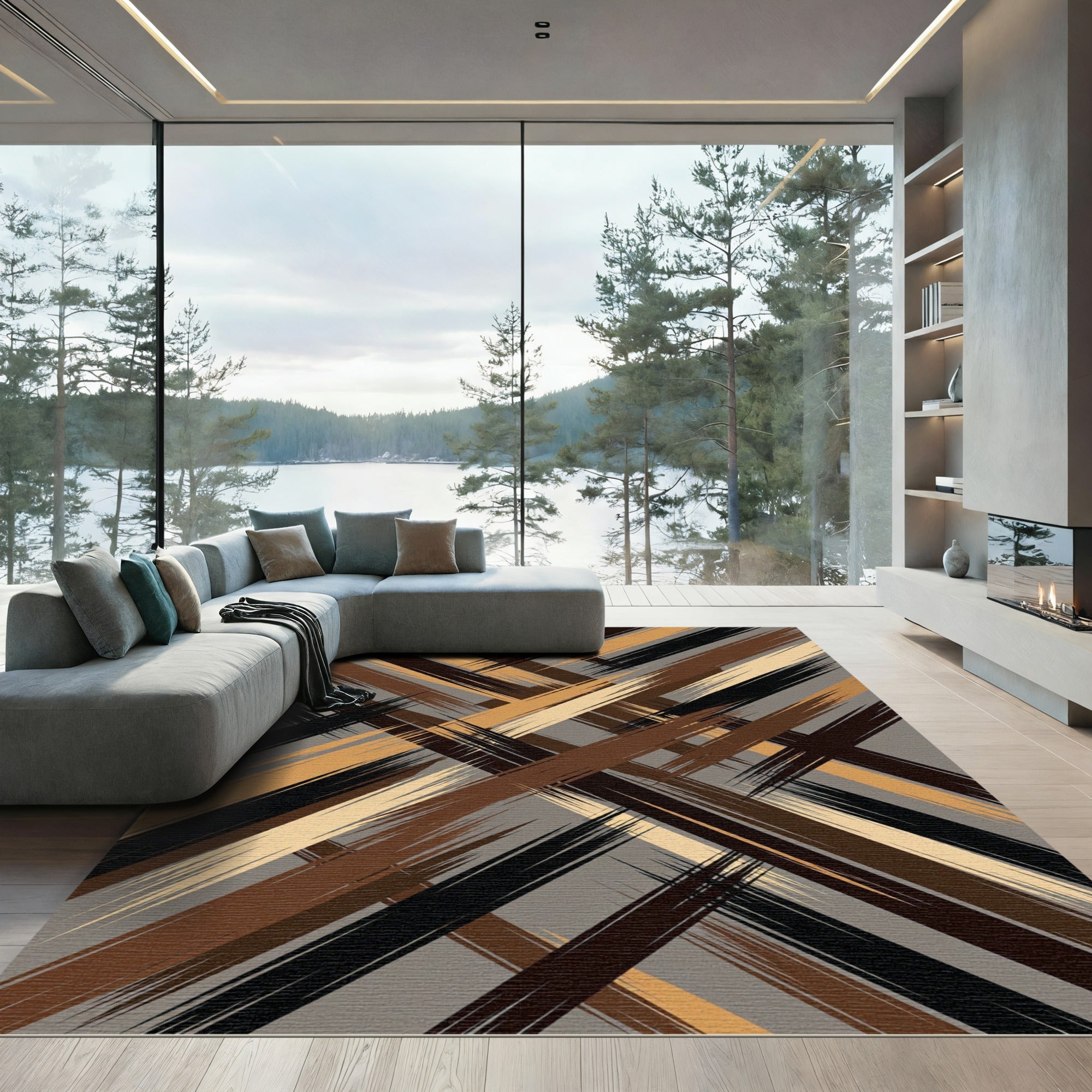 Earthy Tones Abstract Brush Stroke Rug