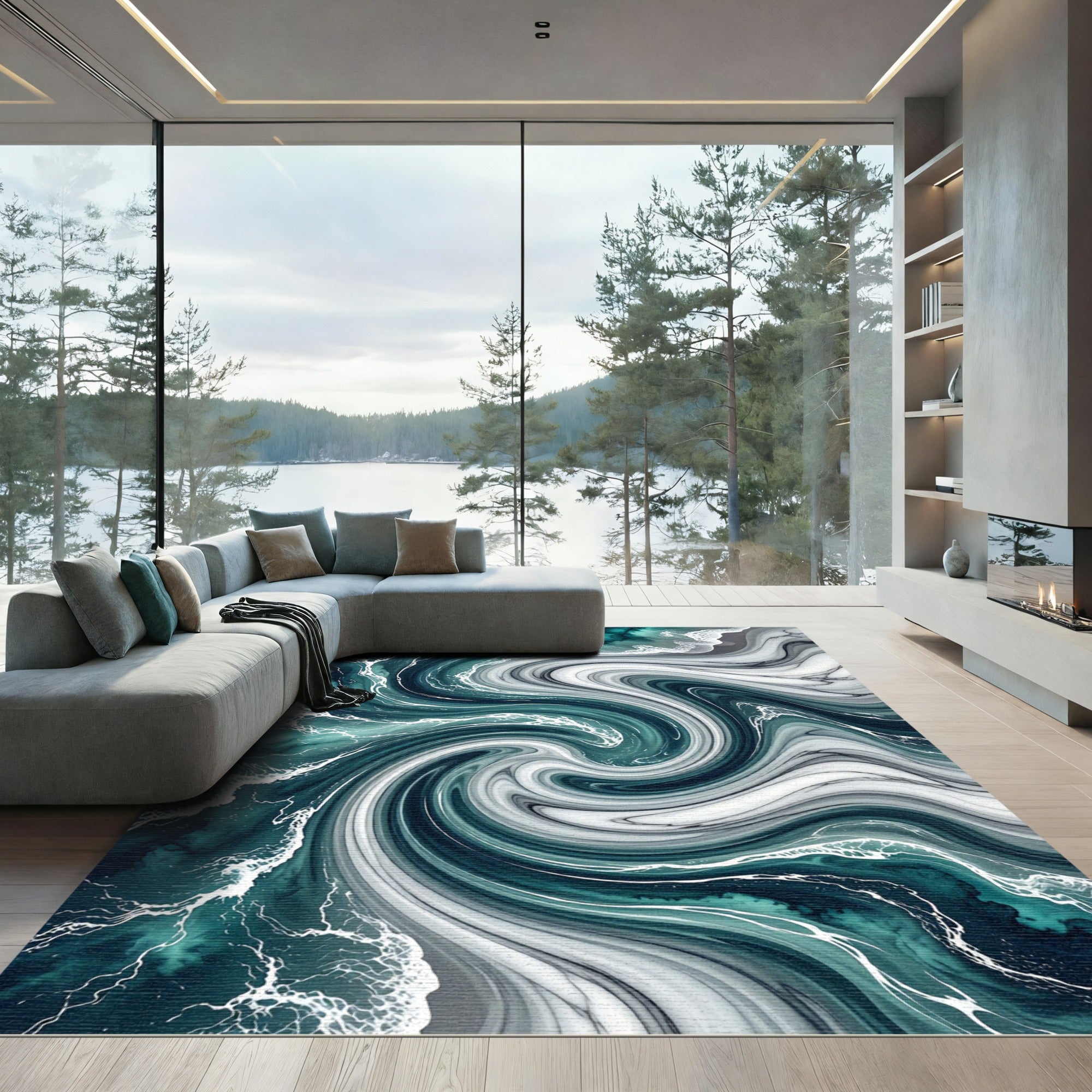 Ocean Swirl Marble Wave Rug