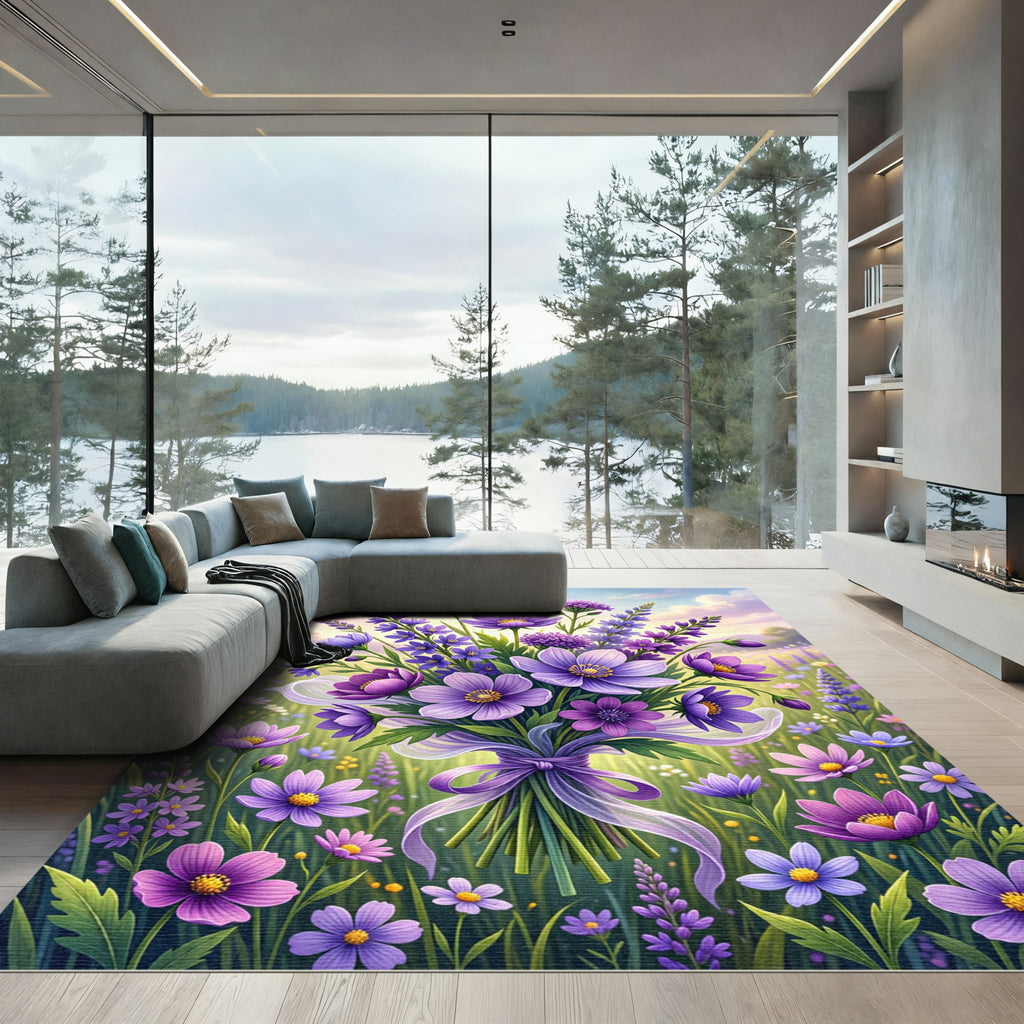 Lush Violet Lavender Floral Bouquet Rug