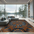 Sharp Orange Gray Radial Sunburst Rug