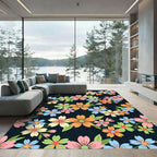 Vibrant Spring Blossom Floral Navy Field Rug