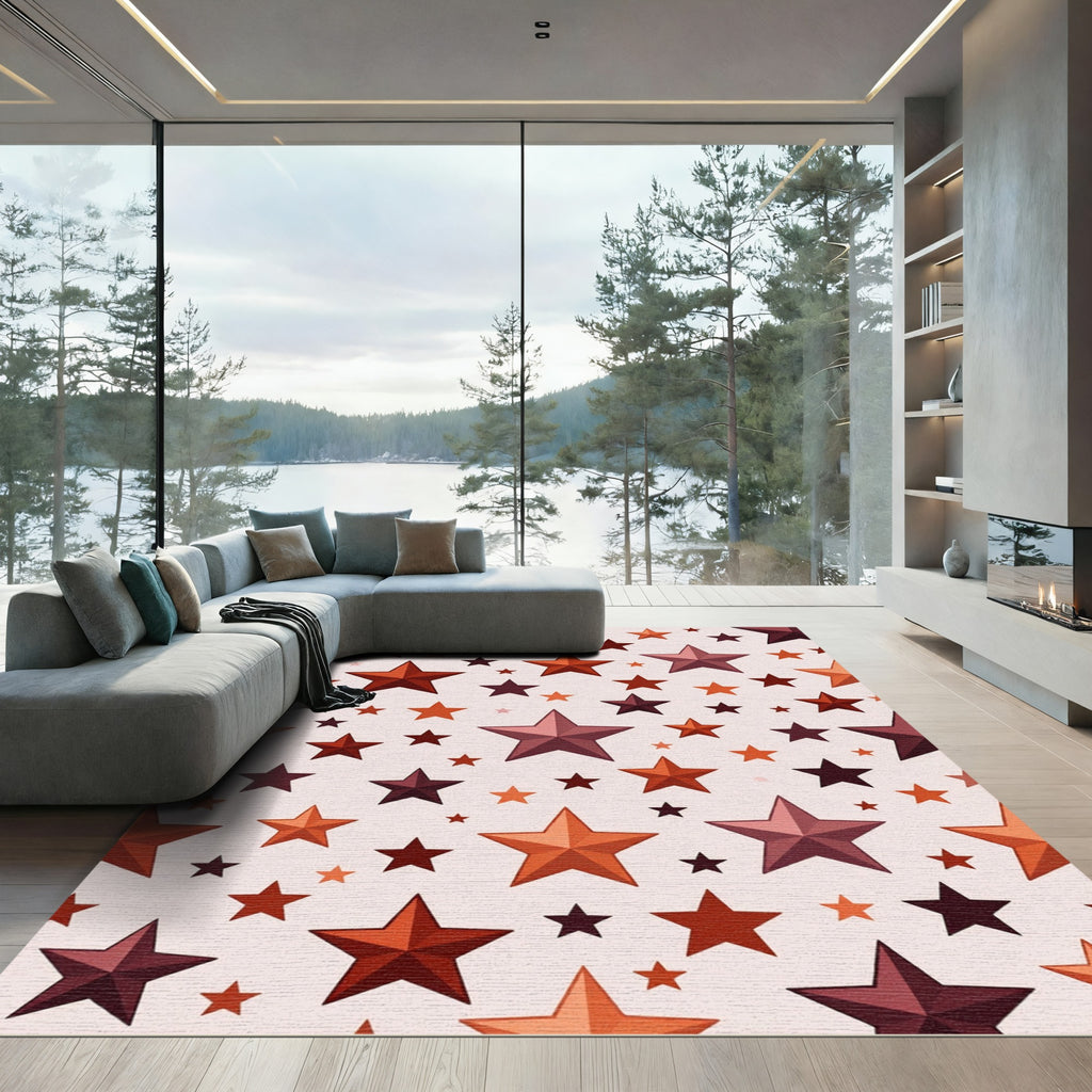 Crimson Orange Star Medley Rug