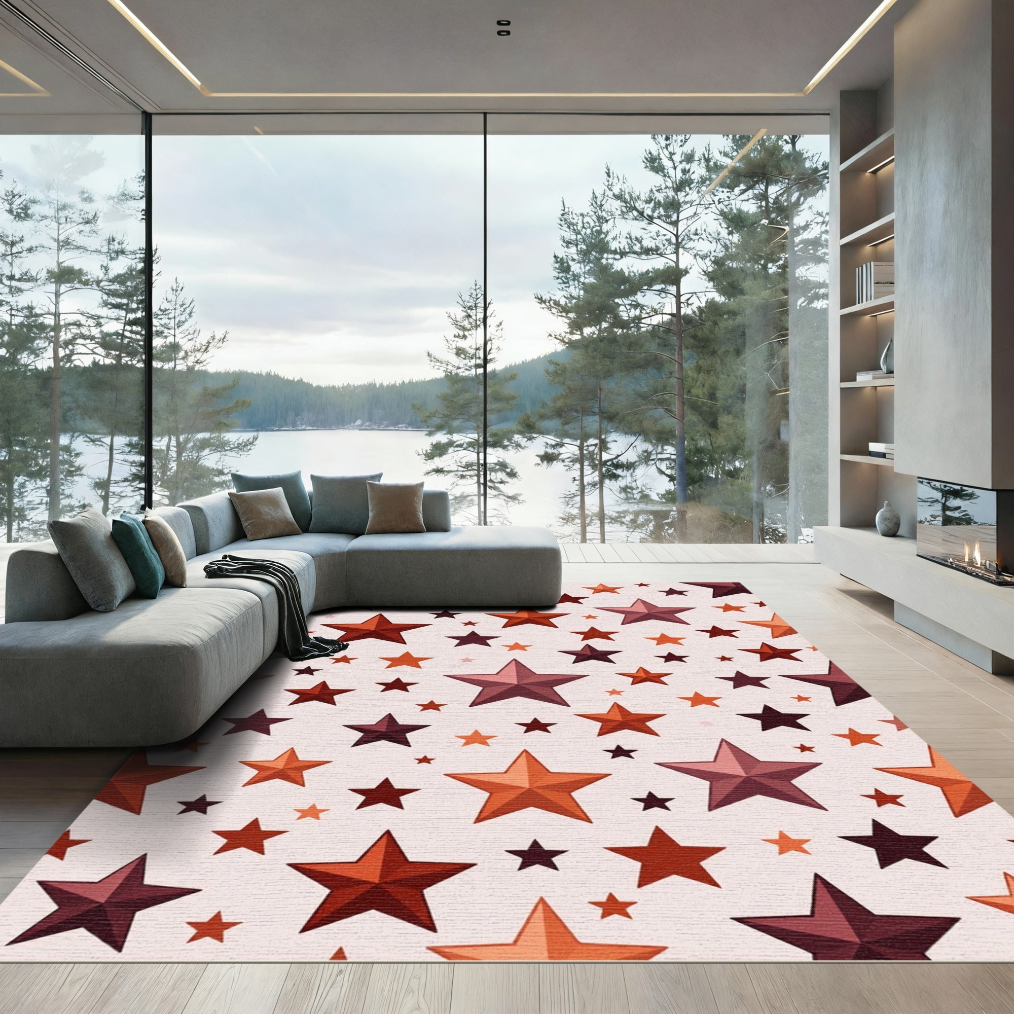 Crimson Orange Star Medley Rug