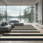 Classic Black Beige Horizontal Stripe Rug