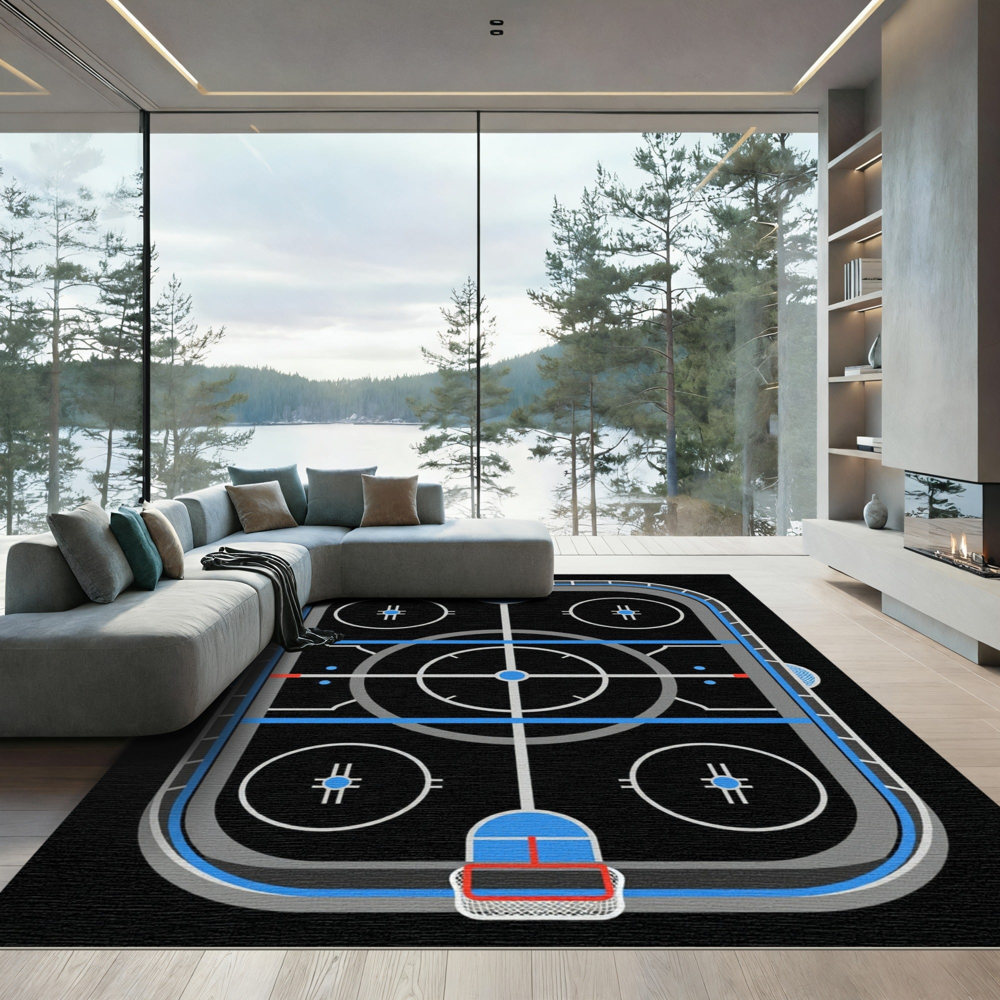 Contemporary Hockey Rink Arena Graphic Rug