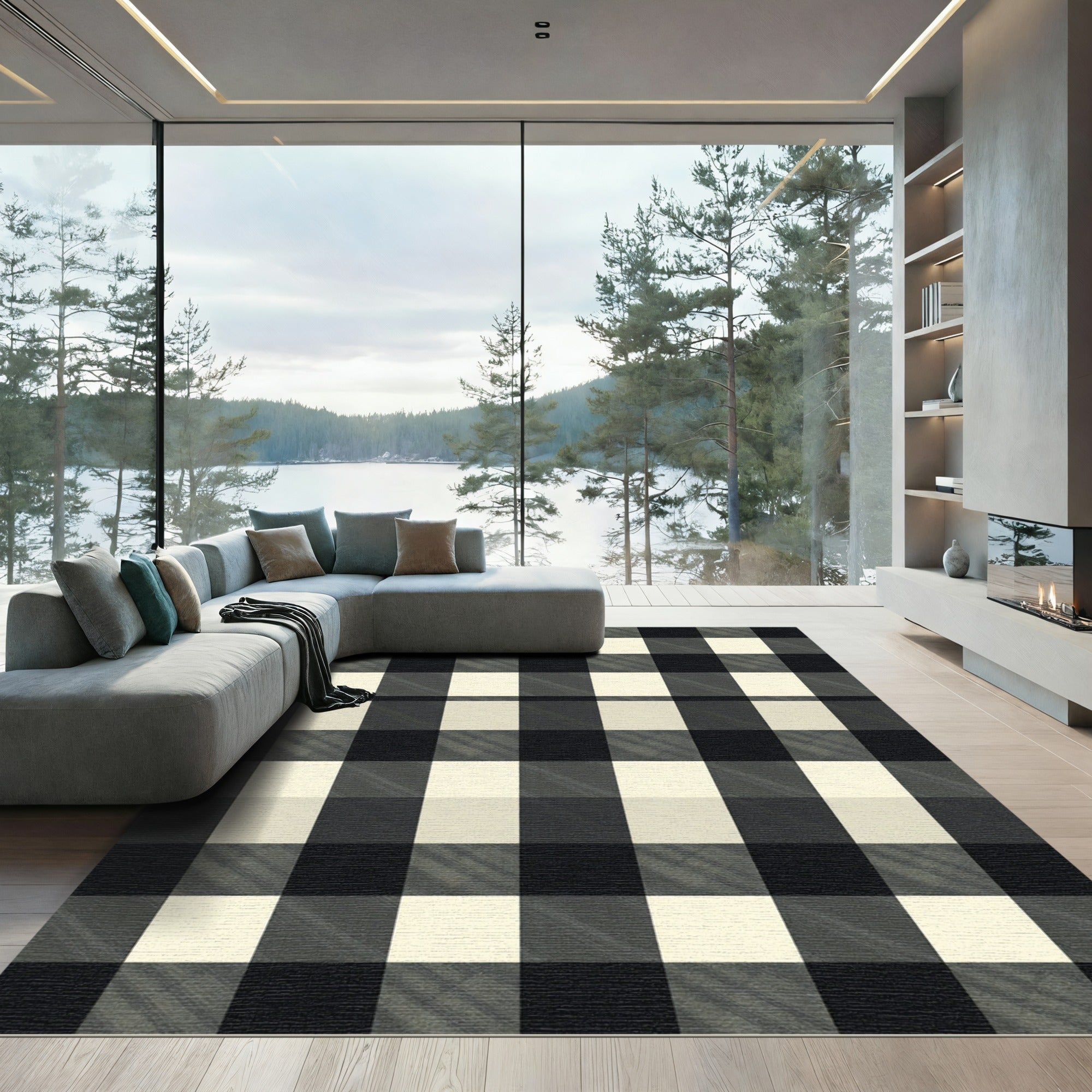 Monochrome Gingham Black and White Checkered Rug