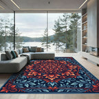 Vibrant Coral Lotus Mandala Navy Rug