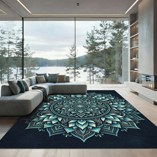 Azure Teal Floral Medallion Rug