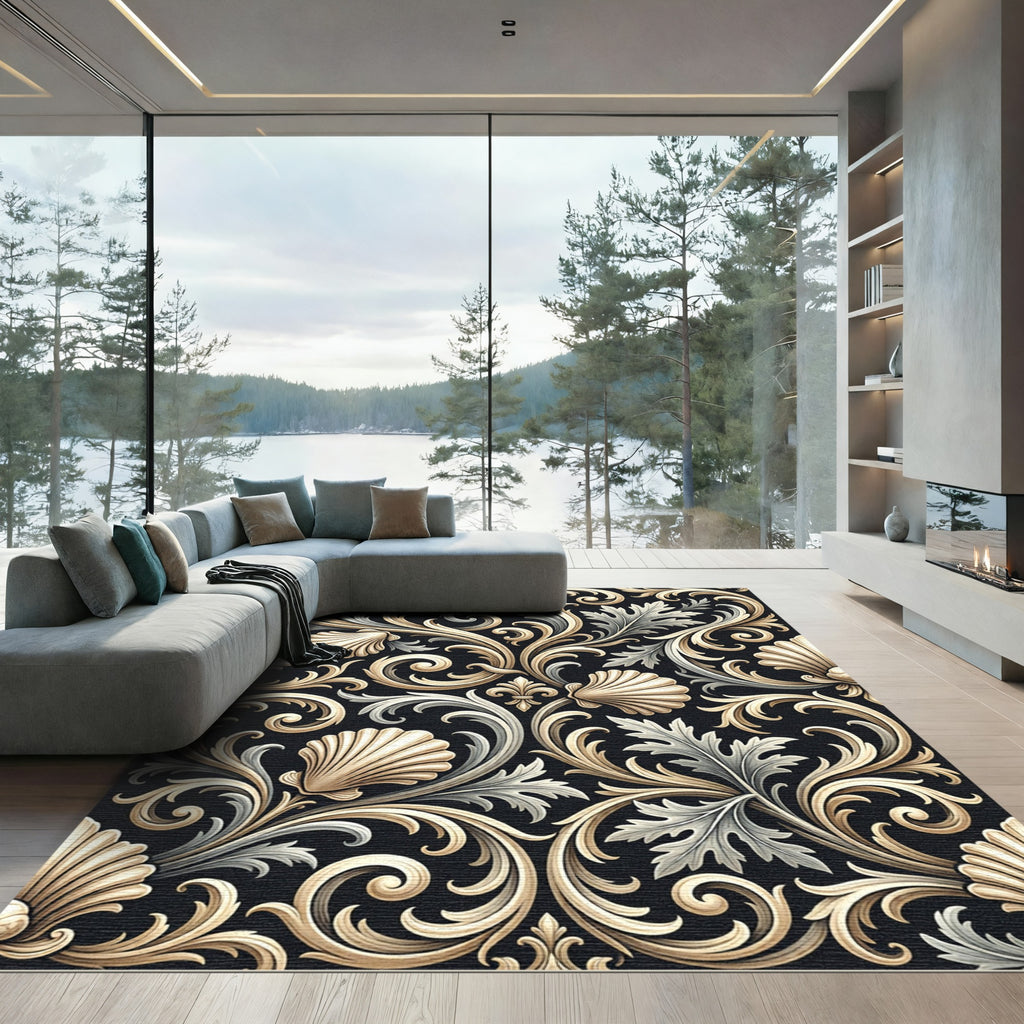 Gold Shell and Acanthus Leaf Scroll Rug