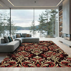 Red Gold Baroque Scroll Rug