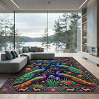 Midnight Peacock Pomegranate Garden Tapestry Rug
