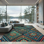 Intricate Teal Gold Paisley Medallion Rug