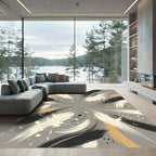 Dynamic Swirls Black Off White Gold Rug