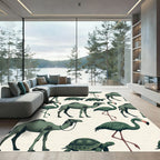 Sage Camel and Flamingo Wildlife Illustration Rug