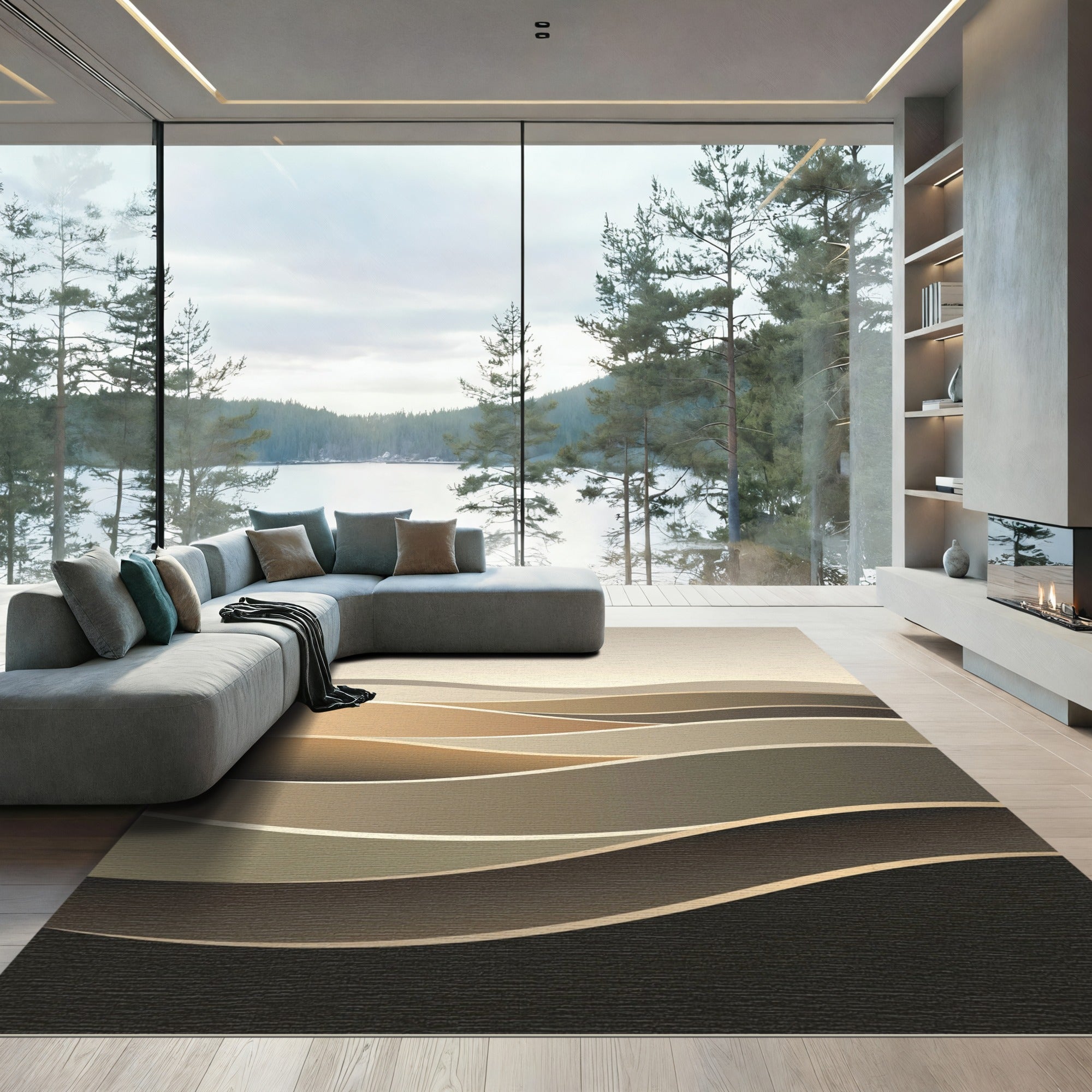 Minimalist Neutral Wavy Gradient Landscape Rug