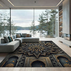 Geometric Gold and Charcoal Celestial Star Rug